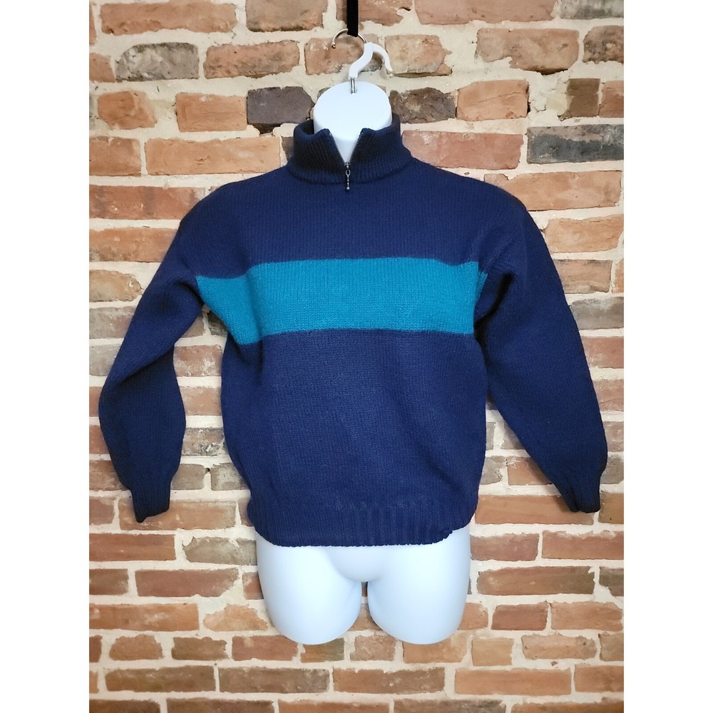Vintage Gap Sweater 100% Wool‎ Stripe Large Blue Heavy weight